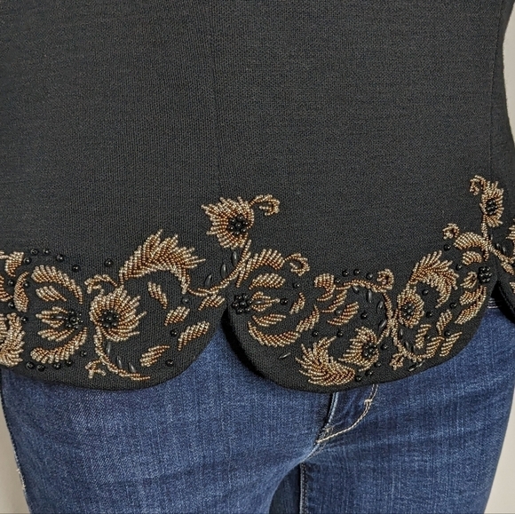 Vintage Banff black brown beaded wool sleeveless blouse 18 - Picture 3 of 9